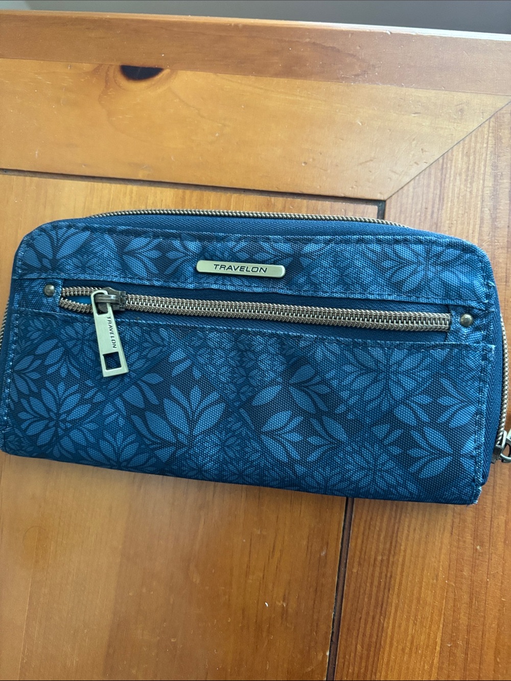 Travelon Blue Floral Zip-Around Wallet with Front Pocket